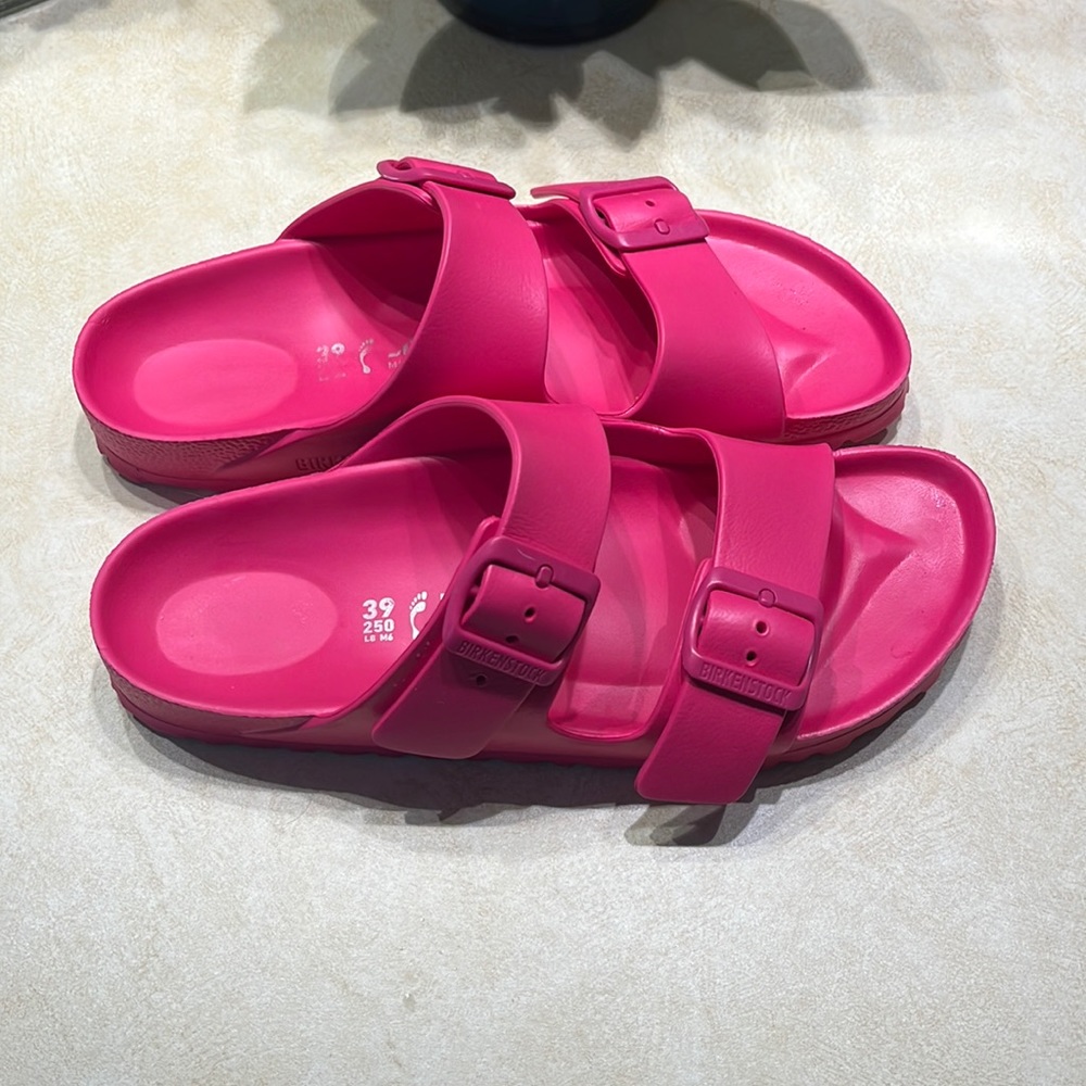 Birkenstock EVA Arizona slides.  Size 8, hot pink, excellent used condition